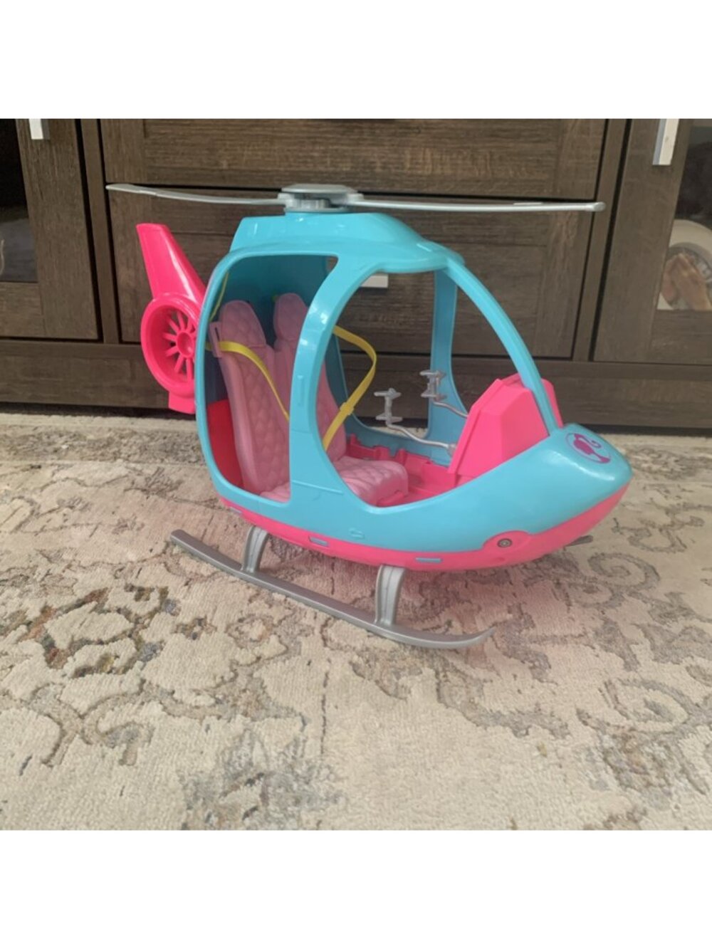 Barbie Doll Travel Helicopter Dreamhouse Adventures Vehicle Blue & Pink Loose